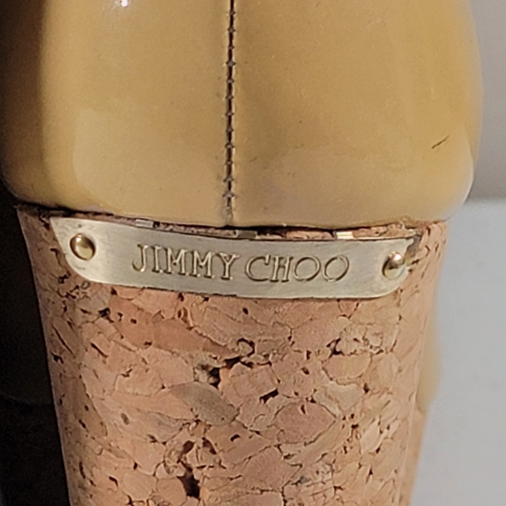Jimmy Choo Papina Womens 9.5 Patent Leather Cork Wedge Platform High Heels Shoes - Picture 4 of 11